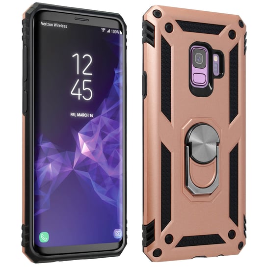 Samsung Galaxy S9 Etui Bi Material Sztywne Miękkie Magnetyczne Podstawka z Pierścieniem Różowe złoto Avizar