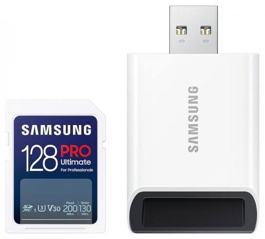 Samsung PRO Ultimate SDXC 128GB UHS-I U3 [Zapis 130MB/s Odczyt 200MB/s] z czytnikiem Samsung