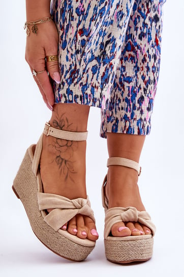 Sandały Damskie Na Koturnie Beżowe Kendall-37 Inna marka