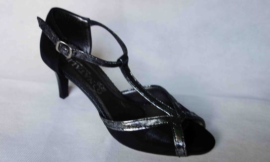 Sandały SKÓRZANE czarne- srebro obcas 7 cm 38 Polskie buty