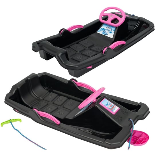 Sanki Plastikowe Z Hamulcem I Kierownicą Adaś 84X43X25Cm Czarne Z Różowym Enero