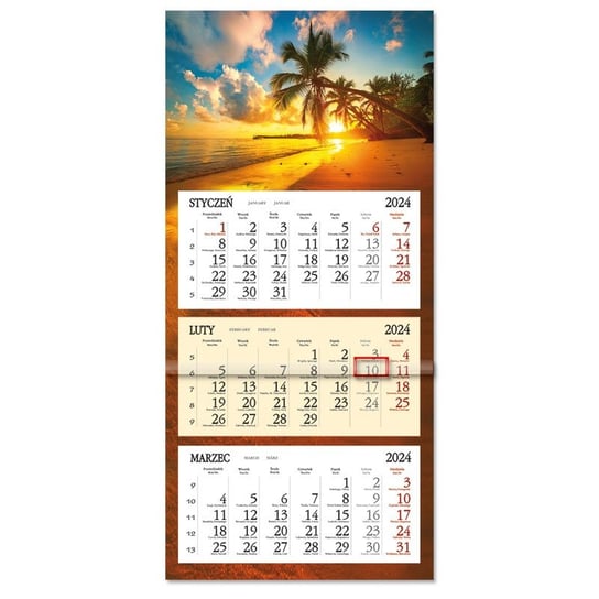 Sapt, kalendarz 2024 trójdzielny płaska główka sb8-16 zachód słońca na plaży SAPT