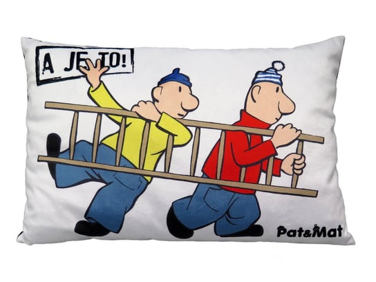 Sąsiedzi Poduszka z bohaterami bajki, Pat i Mat niosą drabinę, 45 x 30 cm Mu Brno