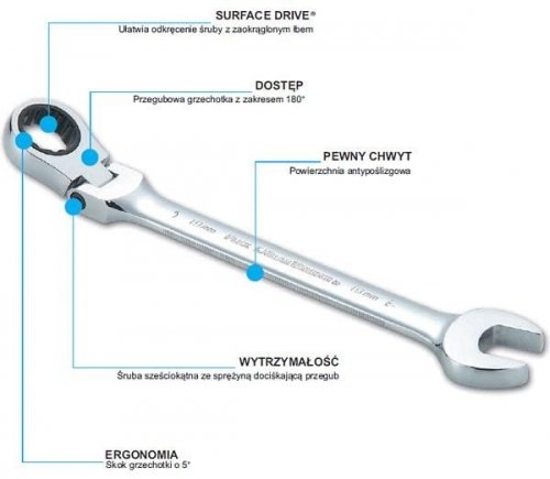 Sata Klucz Płasko-Oczkowy 14Mm Z Grzechotką Łamany SATA