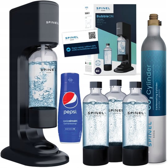 Saturator SpinelSoda BubbleON z 3 butelkami + syrop Pepsi SodaStream