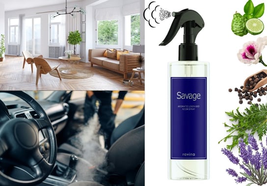 SAVAGE MĘSKI ZAPACH Room Spray Odświeżacz powietrza zapach perfumy do domu łazienki pokoju tkanin firan zasłon zapach do auta tapicerki samochodu RAVINA 200 ml ravina