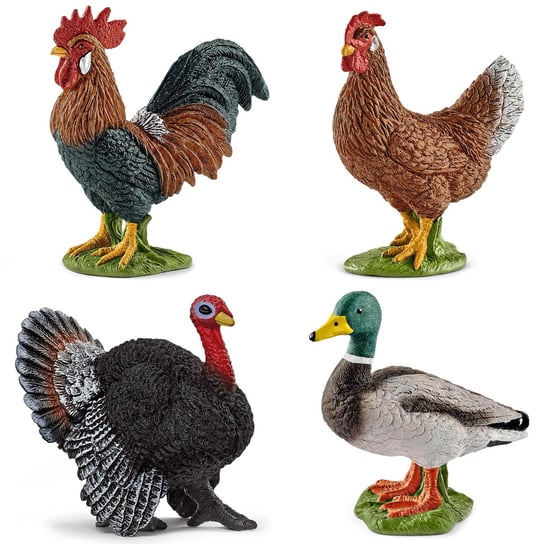 Schleich Farm World - Zestaw figurek wiejskich kura, kogut, indyk, kaczor, figurki zwierząt dla dzieci 4 szt. Schleich