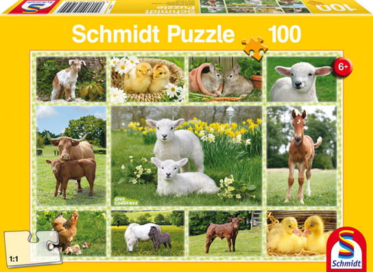 Schmidt, puzzle, Dzieci zwierząt na farmie, 100 el. Schmidt