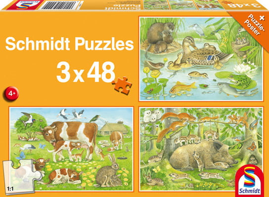 Schmidt, puzzle, Zwierzęca rodzinka, 3x48 el. Schmidt