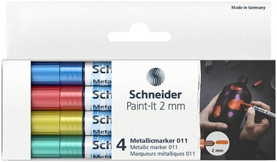 Schneider, marker akrylowy paint-it metallic, 4 sztuki, niebieski, czerowny, żółty, zielony Schneider