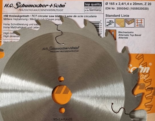 SCHUMACHER Tarcza pilarska piła 165x20mm 20z WIDIA Schumacher