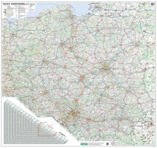 Ścienna mapa samochodowa Polski w skali 1:500 000 Piętka