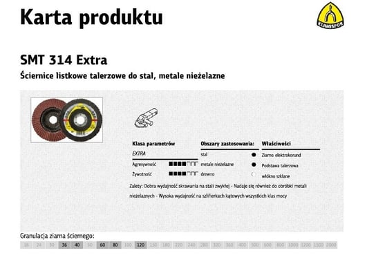 Ściernica listkowa trzpieniowa KLINGSPOR SMT314, gr. 120, 125 mm KLINGSPOR