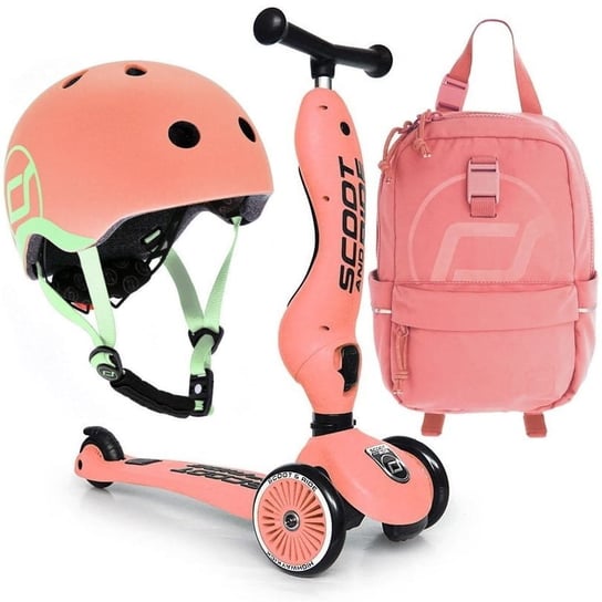 Scoot and Ride, Zestaw hulajnoga 2w1 + plecak + kask 1-5 Peach Scoot and Ride