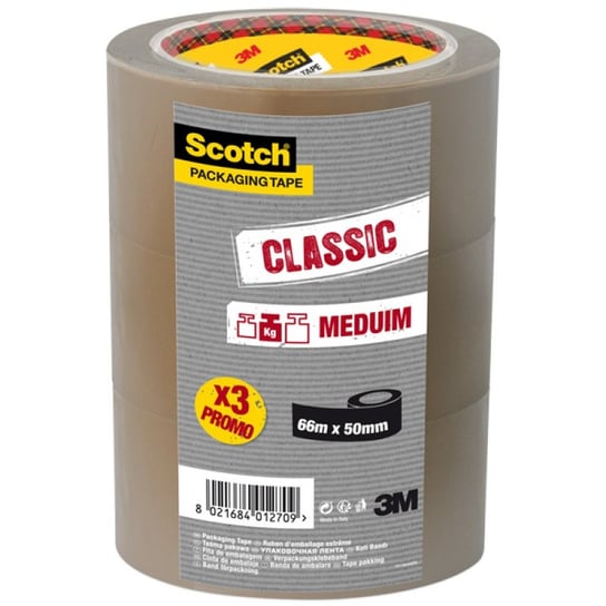 Scotch, Taśma pakowa do wysyłek Hot-melt (371) 50 mm 66 m, Brązowy, 3 szt. Scotch