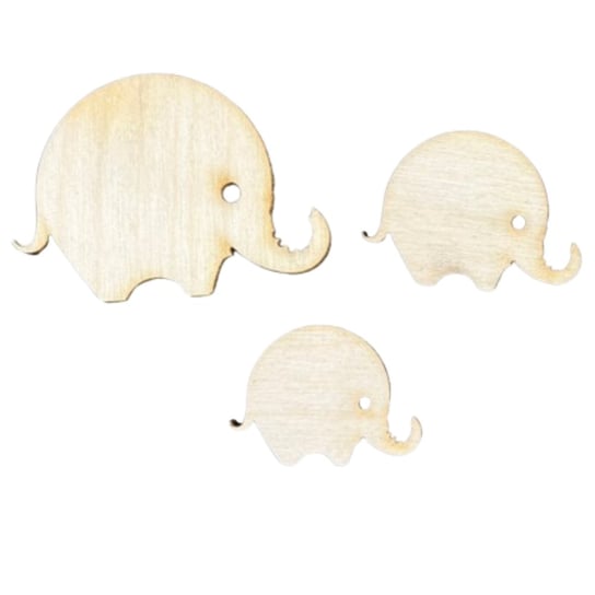 Scrapki drewniane słoń słonie słonik słoniki 3szt Kolorowe Motki
