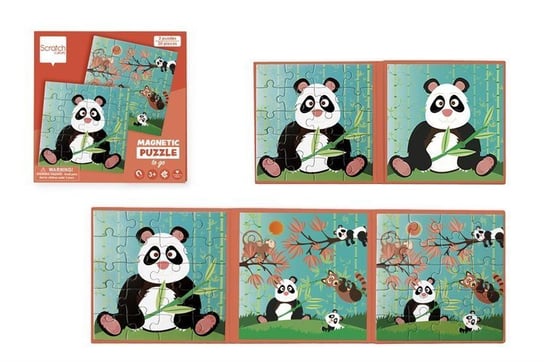 Scratch, puzzle, magnetyczne - książka podróżna Panda, 2x20 el. Scratch
