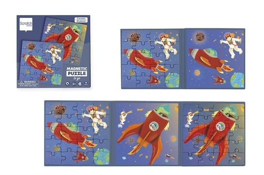 Scratch, puzzle, magnetyczne Książka podróżna Rakieta i Kosmos, 2x20 el. Scratch