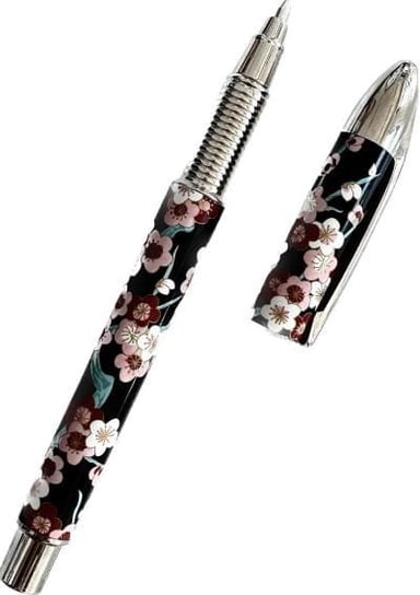 Scribblicious- Długopis czarny w kwiaty oraz srebrnymi elementami Niebieski Inna marka