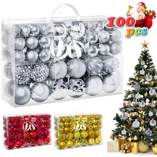 SDLOGAL Bombka świąteczna Dekoracja choinkowa Wisząca 100 sztuk Srebrna 7 stylów 3 rozmiary Plastik Inna producent