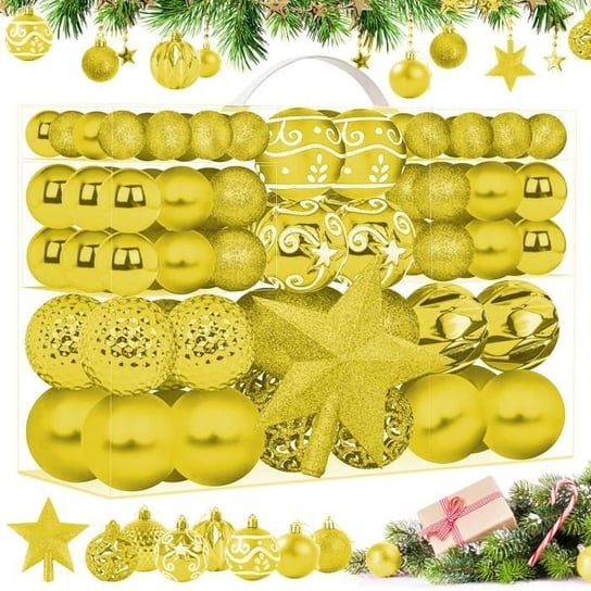SDLOGAL Dekoracja świąteczna w kształcie bombki Wisząca choinka 101 sztuk złota z gwiazdą 8 stylów z tworzywa sztucznego Inna producent