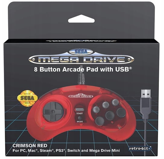 SEGA Mega Drive Mini Pad Red USB PC PS3 RPi Switch Inny producent