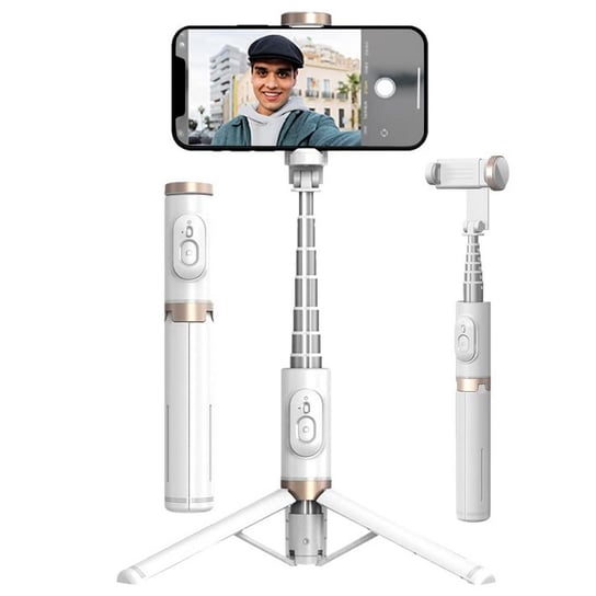 Selfie stick kijek do zdjęć tripod statyw pilot Bluetooth 73cm (Biały + złoty) VIZ4