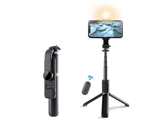 Selfie Stick Tripod Roreta Wireless Bluetooth statyw z lampką LED Black Inna marka