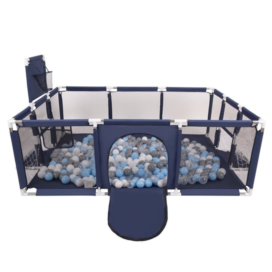 Selonis Kojec dla niemowląt duży plac zabaw ze 100 piłkami kojec dla dzieci, ciemnoniebieski:Grey/White/Transparent/Babyblue Selonis
