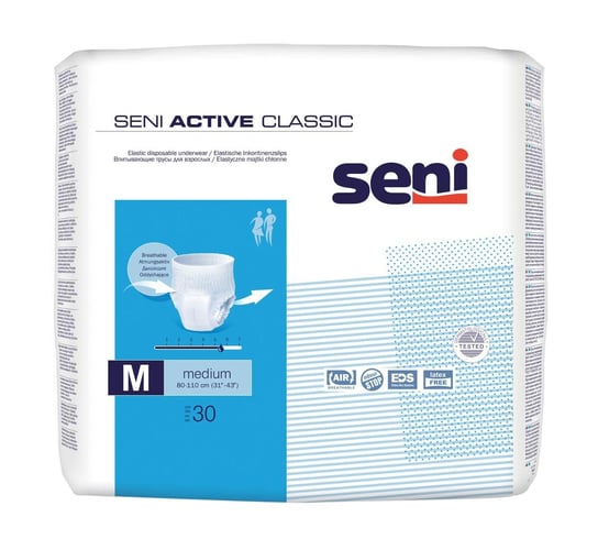 Seni Active Classic, elastyczne majtki chłonne, medium 80-110 cm, 30 sztuk TZMO