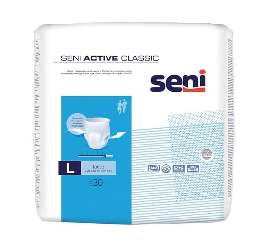 Seni Active Classic. large 100-135 cm, elastyczne majtki chłonne, 30 sztuk TZMO