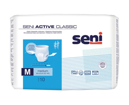 Seni Active Classic. medium 80-110 cm, elastyczne majtki chłonne, 10 sztuk TZMO