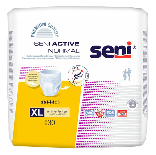 Seni Active Normal, elastyczne majtki chłonne, extra large 120-160 cm, 30 sztuk Seni
