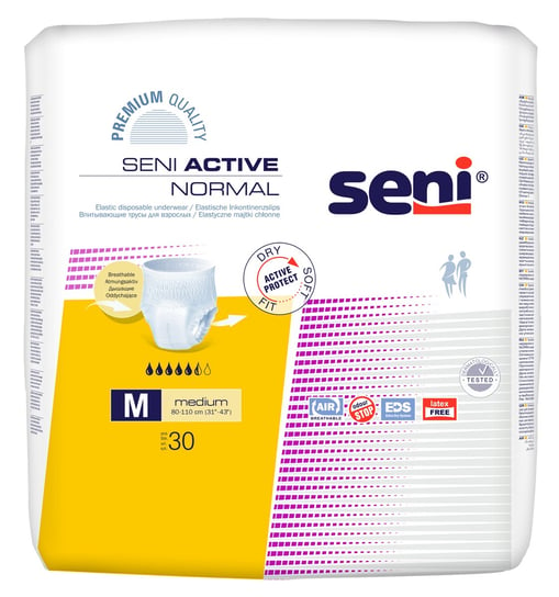 Seni, Active Normal, elastyczne majtki chłonne M,  80-110 cm, 30 szt. Seni