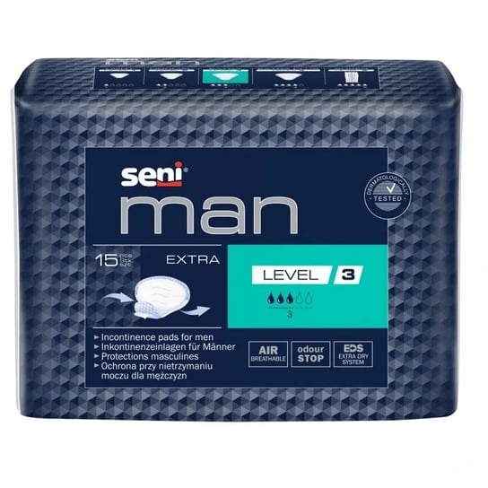 Seni, Man, Wkładki urologiczne dla mężczyzn  Extra Level 3 22,5x27 cm, 15 szt. Seni