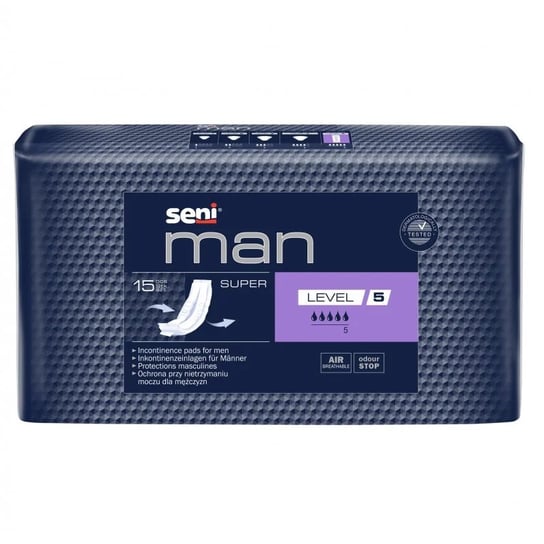 Seni, Man, Wkładki urologiczne dla mężczyzn Super Level 5 9x40 cm, 15 szt. Seni