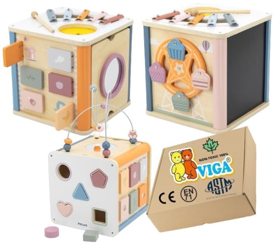Sensorycznka Kostka Edukacyjna 8w1 Bryła Zabawka montessori dla niemowląt Viga 18m+ montessori PakaNiemowlaka