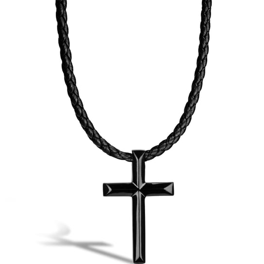 SERASAR, Męski Naszyjnik z Prawdziwej Skóry "Cross", Czarny, 60cm SERASAR