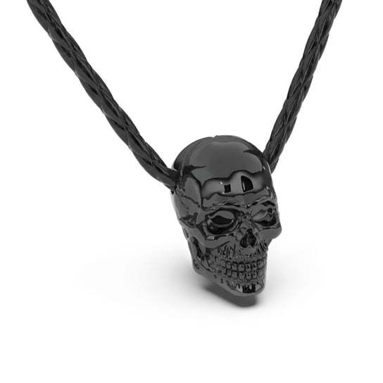 SERASAR, Męski Naszyjnik z Prawdziwej Skóry "Skull", Czarny, 60cm SERASAR