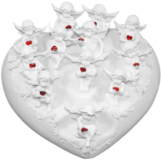 Serce z figurkami aniołów Vivien, biało-czerwone, 22x20x10,5 cm Pigmejka