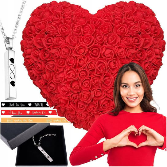 Serce Z Płatków Róż + Naszyjnik Miłość Pomysł Na Prezent Walentynki Dzień Kobiet Gift World