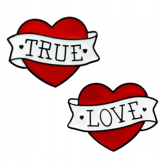Serduszka - dwie przypinki dla zakochanych z napisem True Love Pinets