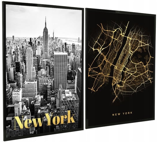 Seria 2 szt. obrazów,plakaty w czarnej ramie, 50x70, New York POSTERGALERIA