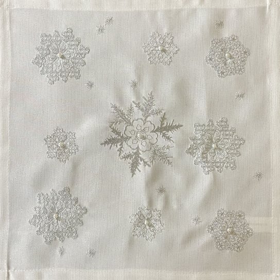 Serwetka bożonarodzeniowa, 40x40, Święta, biała z haftem w płatki śniegu, OS-308-A Dekorart