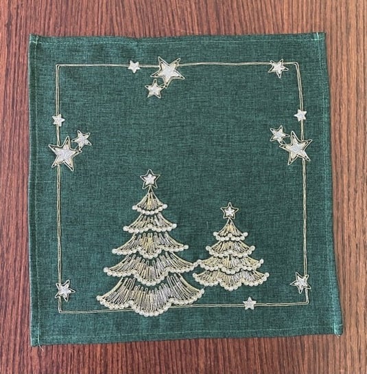 Serwetka bożonarodzeniowa, 40x40, Święta, zielona z haftem, OS-274-D Dekorart