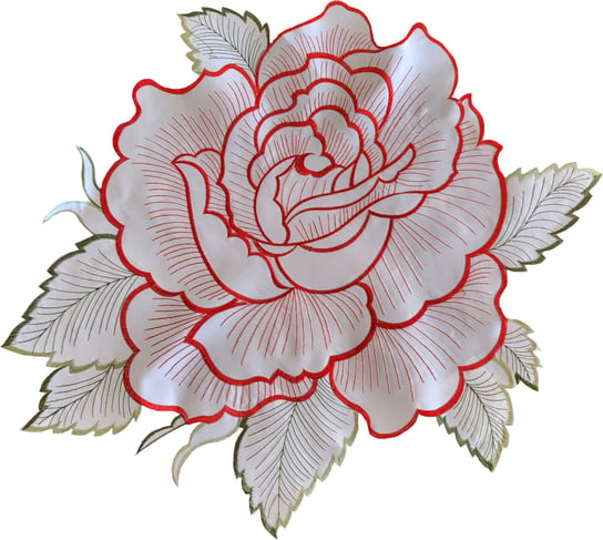 Serwetka dekoracyjna, 30cm, biała z czerwona różą, OHF01-1 Dekorart