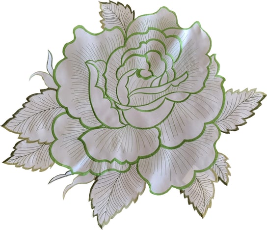 Serwetka dekoracyjna, 30cm, biała z zielona różą, OHF01-2 Dekorart
