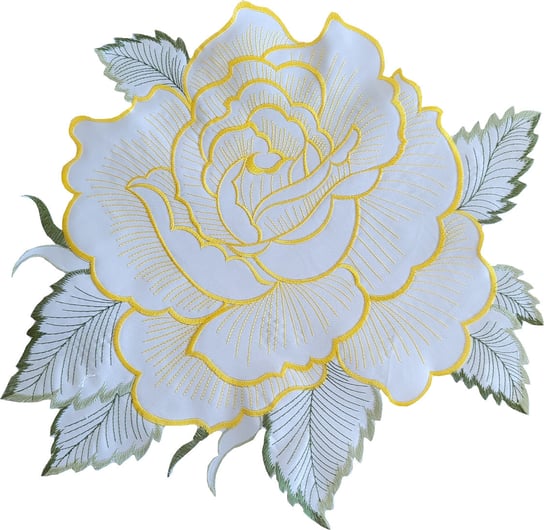 Serwetka dekoracyjna, 30cm, biała z żółta różą, OHF01-3 Dekorart