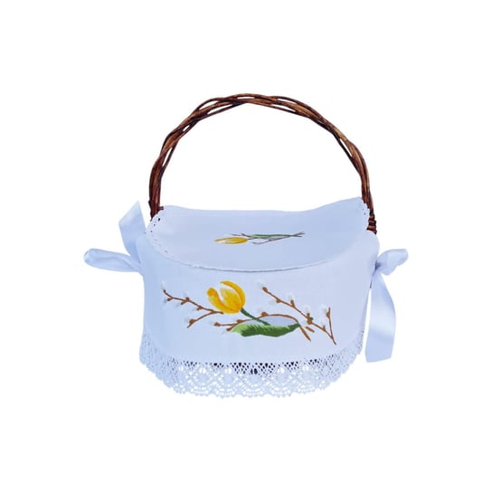Serwetka Do Koszyczka Folk - Haft Bazie I Tulipan - Wykończona Koronką Artfolk