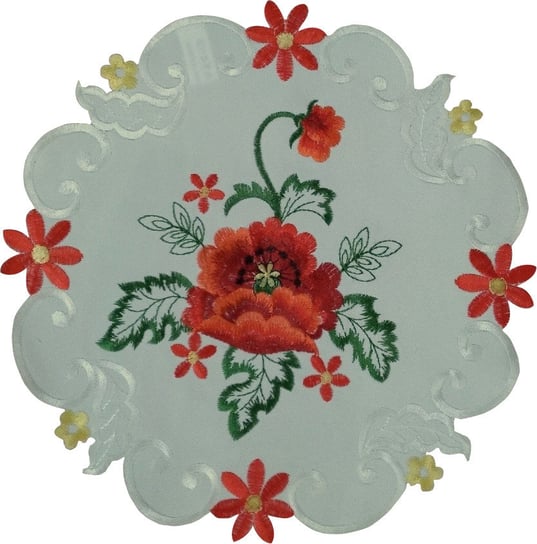 Serwetka z haftem, 20cm, kremowa w kwiaty, OH-246-B Dekorart